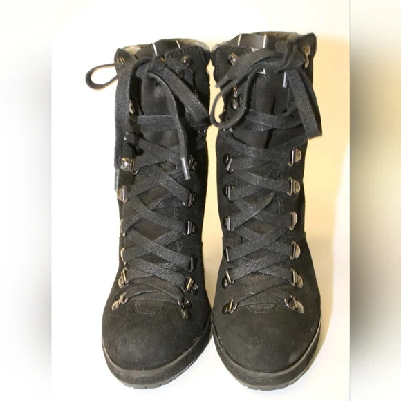 Coach Carol 7.5 Suede Lace Up High Heeled Lugg Soles Moto Ankle Boots - Picture 6 of 11